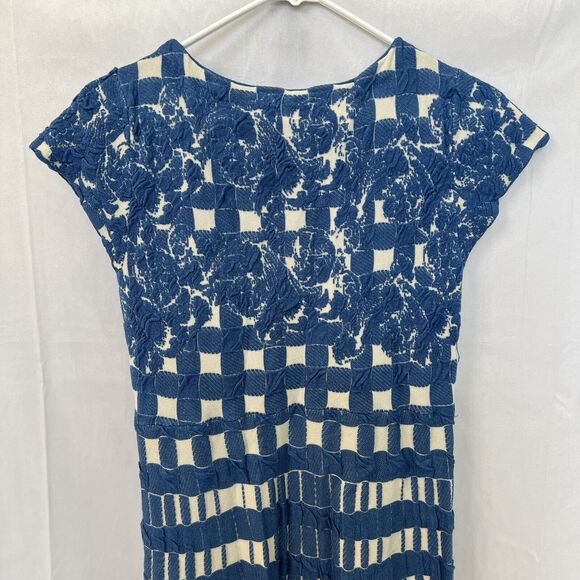 Anthropologie Troubadour Gingham Garden Dress Small‎ Blue White Soft Knit A-Line - Picture 12 of 13